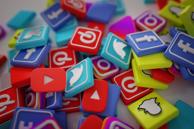 Pile of 3D Popular Social Media Logos