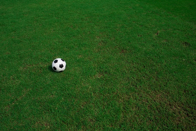Bezpłatne zdjęcie piłka nożna na trawie z tłem stadionu