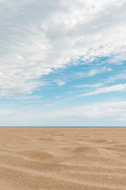 Pionowe ujęcie pięknej plaży pod jasnym błękitnym niebem