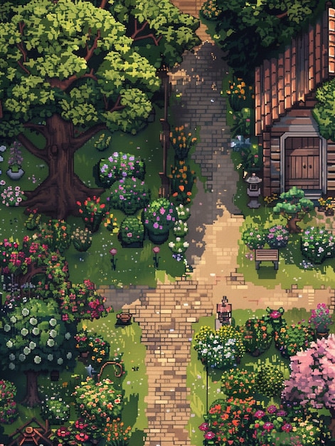 Bezpłatne zdjęcie pixel art style floral garden illustration