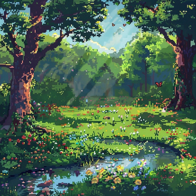 Bezpłatne zdjęcie pixel art style floral garden illustration