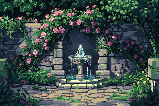 Bezpłatne zdjęcie pixel art style floral garden illustration