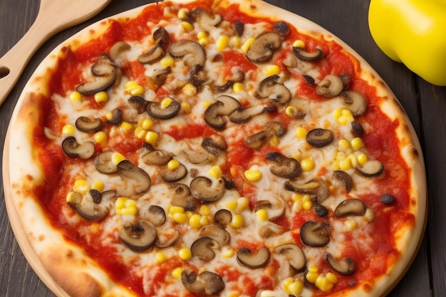 Bezpłatne zdjęcie pizza z pieczarkami i kukurydzą
