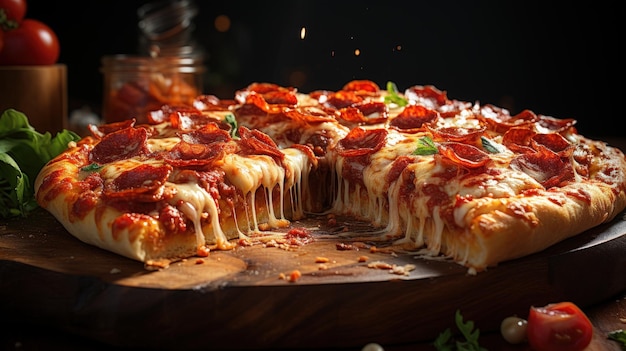 Pizza z salami i serem mozzarella na desce