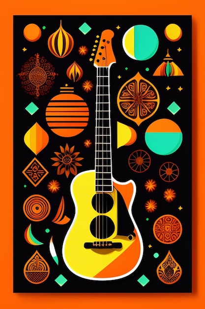 Plakat Z Napisem „gitara” Jest Otoczony Różnymi Symbolami.