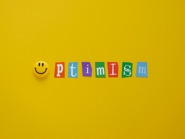 Płaski asortyment elementów koncepcji optymizmu