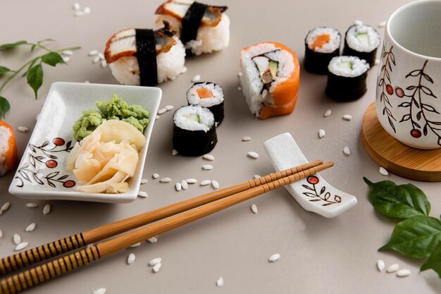 Płaskie ukształtowanie koncepcji pysznego sushi