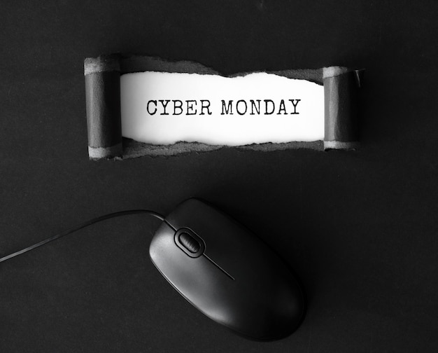 Płaskie ułożenie papieru zgrywanie na cyber poniedziałek za pomocą myszy