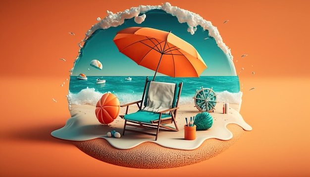Plaża z parasolową koncepcją letnią i wakacyjną generatywną ai