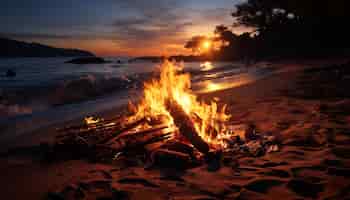Bezpłatne zdjęcie płomień natury rozpala ciepło letniego zmierzchu, generowane przez sztuczną inteligencję