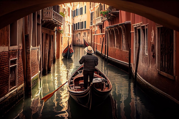 Bezpłatne zdjęcie podróż kanałem przez gondoliera w słynnym włoskim mieście generatywnym ai
