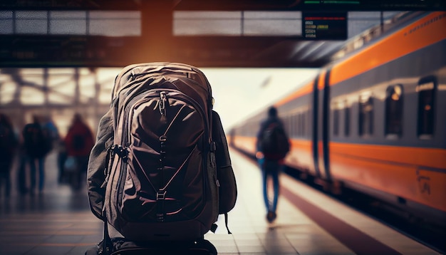 Podróżni czekają na generatywną sztuczną inteligencję platformy nowoczesnej stacji metra