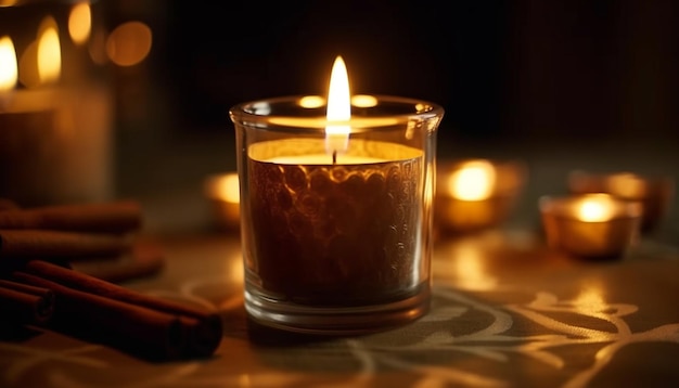 Podświetlany świecznik świeci w ciemności generowanej przez AI
