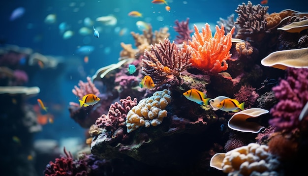 Bezpłatne zdjęcie podwodne rafy ryby koralowe woda klimat tropikalny generowany przez sztuczną inteligencję