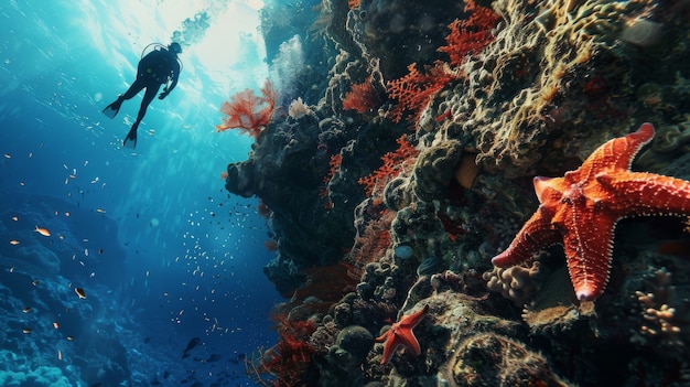Podwodny portret nurka badającego świat morski