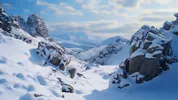 Bezpłatne zdjęcie pokrycia śnieżne skałowe w zimowym górskim krajobrazie