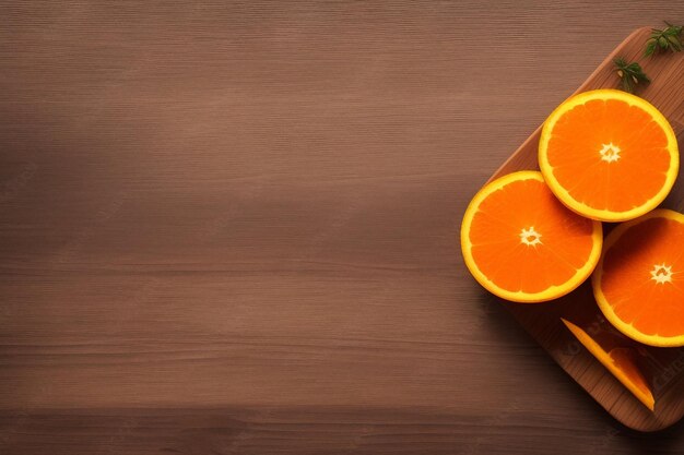 Pomarańcze na drewnianym stole z brązową miską z napisem pomarańcza