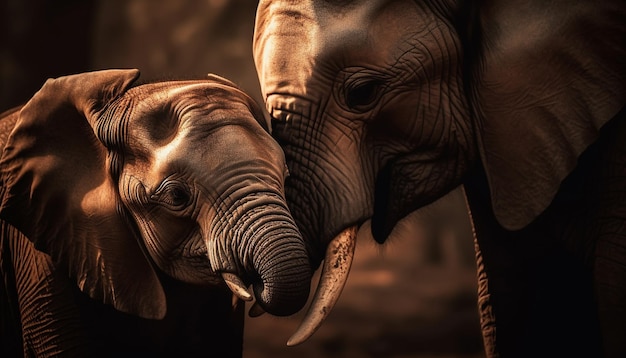 Bezpłatne zdjęcie pomarszczona trąba i kieł słonia afrykańskiego wygenerowane przez sztuczną inteligencję