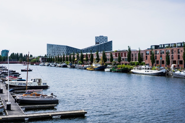 port miejski z jachtami. Amsterdam