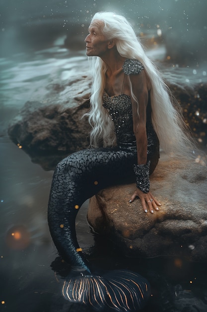 Bezpłatne zdjęcie portrait of fantasy senior woman as a mermaid