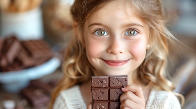 Bezpłatne zdjęcie portrait of happy child eating delicious chocolate