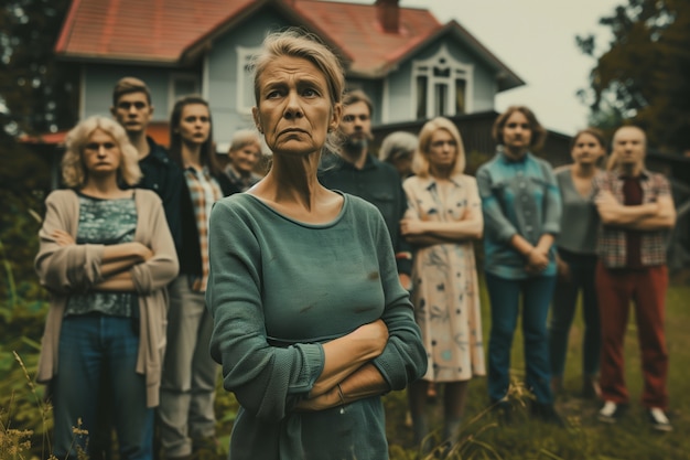 Bezpłatne zdjęcie portrait of multi-generational family sharing a house due to unaffordable price increase in the housing market