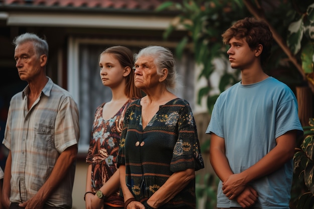 Bezpłatne zdjęcie portrait of multi-generational family sharing a house due to unaffordable price increase in the housing market