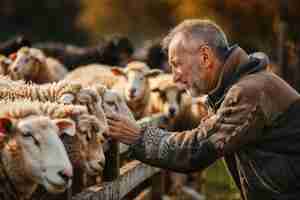 Bezpłatne zdjęcie portrait of people in charge of a sheep farm