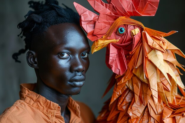 Bezpłatne zdjęcie portrait of person with geometric surreal animal