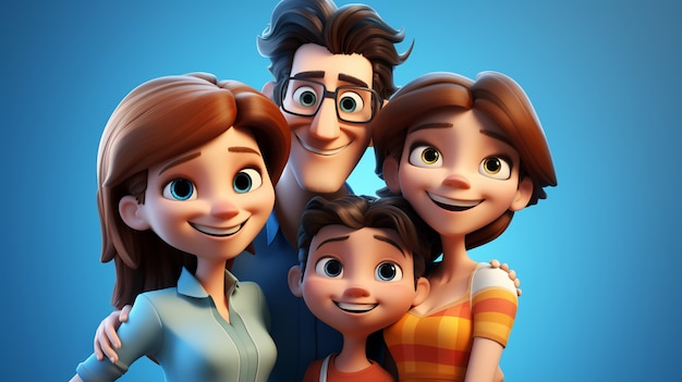 Portret 3D szczęśliwej rodziny