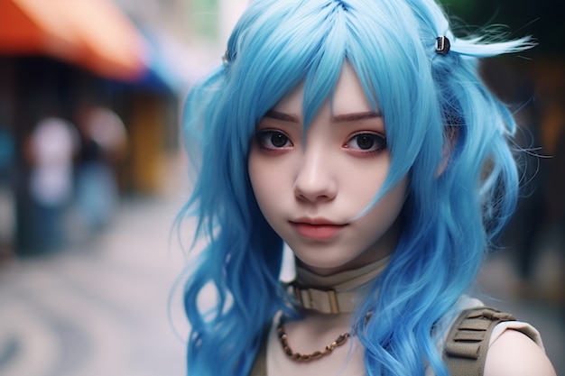 Bezpłatne zdjęcie portret artystki cosplay przebranej za postacie anime