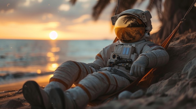 Bezpłatne zdjęcie portret astronauty w garniturze kosmicznym wykonującego wspólną aktywność na świeżym powietrzu