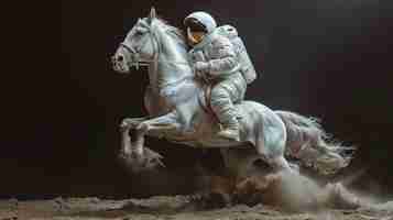 Bezpłatne zdjęcie portret astronauty w garniturze kosmicznym z koniem