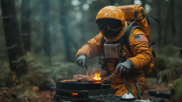 Bezpłatne zdjęcie portret astronauty w garniturze kosmicznym