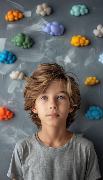 Bezpłatne zdjęcie portret autystycznego dziecka w świecie fantazji