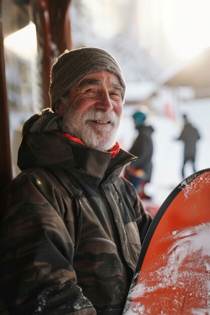 Bezpłatne zdjęcie portret dorosłego snowboardzisty