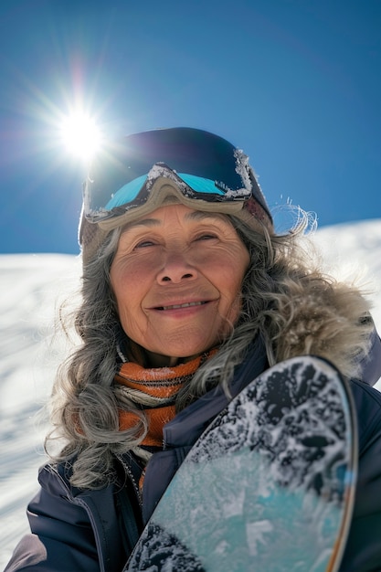 Bezpłatne zdjęcie portret dorosłego snowboardzisty