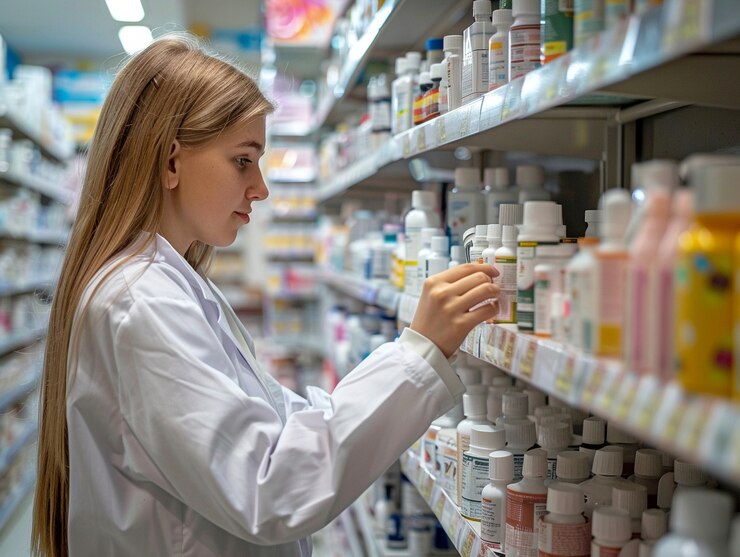 Bezpłatny plik Zdjęcie portret farmaceutki pracującej w aptece