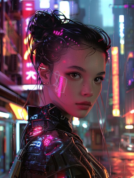 Portret futurystycznej humanoidy z zaawansowaną technologią