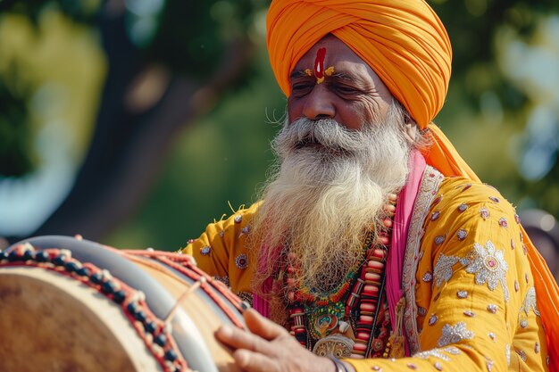 Portret indyjskiego mężczyzny świętującego festiwal Baisakhi