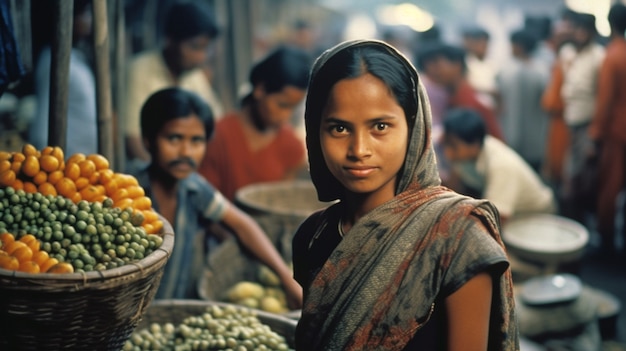 Bezpłatne zdjęcie portret indyjskiej kobiety na bazarze