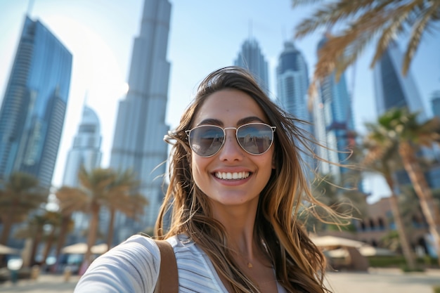 Portret kobiety odwiedzającej luksusowe miasto Dubai