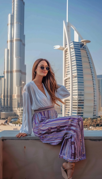 Portret kobiety odwiedzającej luksusowe miasto Dubai