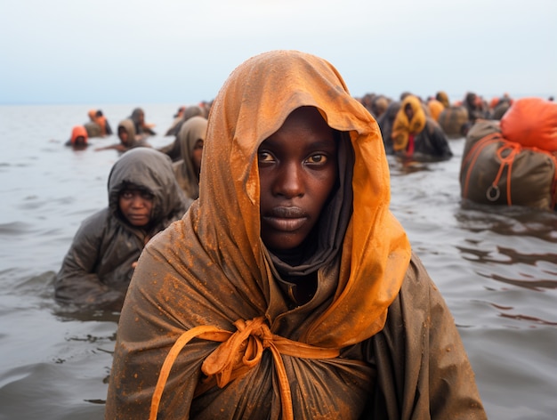 Bezpłatne zdjęcie portret kobiety w czasie kryzysu migracyjnego