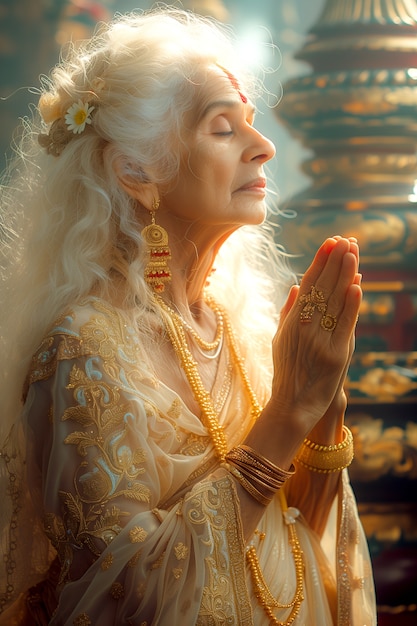 Bezpłatne zdjęcie portret kobiety w stylu renesansowym jako bogini słońca