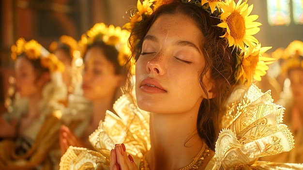 Portret kobiety w stylu renesansowym jako bogini słońca