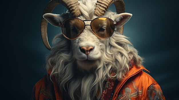 Bezpłatne zdjęcie portret kozy w okularach portret kozy w okularach przeciwsłonecznych