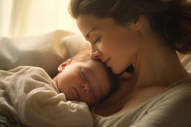 Bezpłatne zdjęcie portret matki z nowo narodzonym dzieckiem