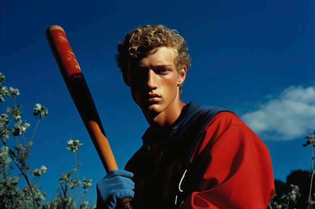 Bezpłatne zdjęcie portret męskiego gracza w baseball