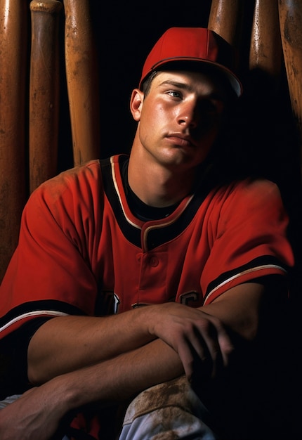 Bezpłatne zdjęcie portret męskiego gracza w baseball